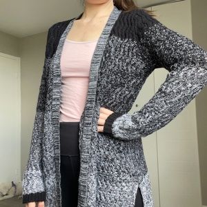 Long multi-shade gray knit cardigan